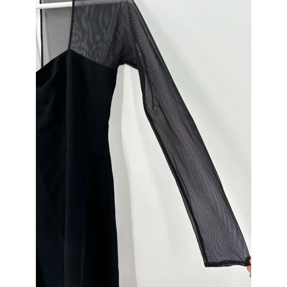 Emanuel Ungaro Vintage Dress Womens 6 Small Black Maxi Mesh Slit Stretchy Gown